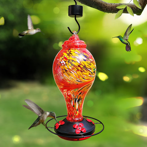Glass Hanging Hummingbird Feeder (Red)